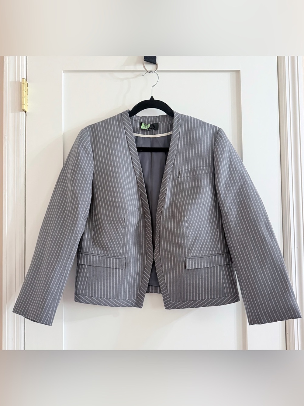 J. Crew Gray 3/4 Sleeve Pinstripe Collarless Blazer